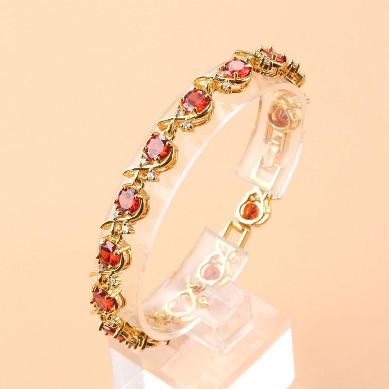 10-Colors Colorful Zircon Indian Bride Classic Wedding Jewelry With  Gold Plated Charm Bracelet Bangle Length 20 Cm