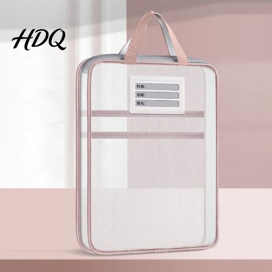 Portable Storage Pouches Transparent Nylon Document Bag Lightweight Mesh File Organizer with Zipper School Stationery Organizers And Strap,