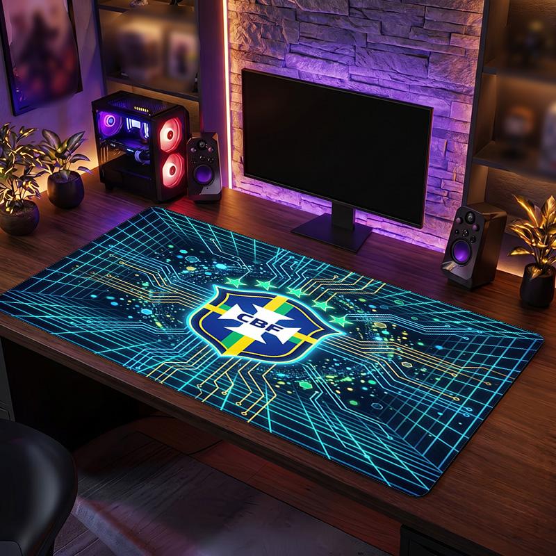Brazil Football Crest Mouse Pad, Extended Non Slip Rubber Desk Mat for Gaming Office Laptop Fan Gift