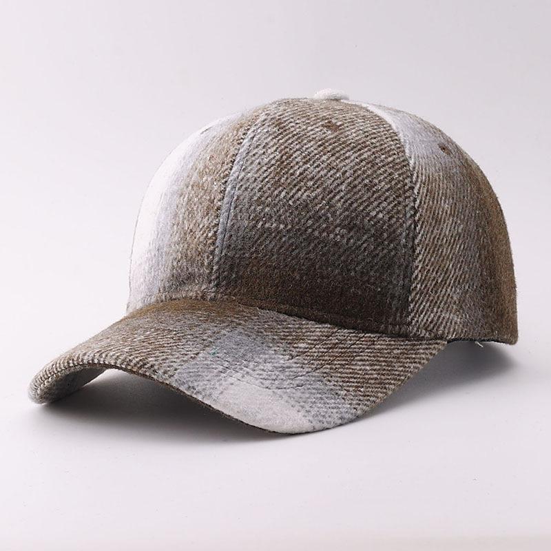 Woolen Plaid Baseball Cap European and American Sunshade Thickened Retro Autumn and Winter Warm Plaid Cap
