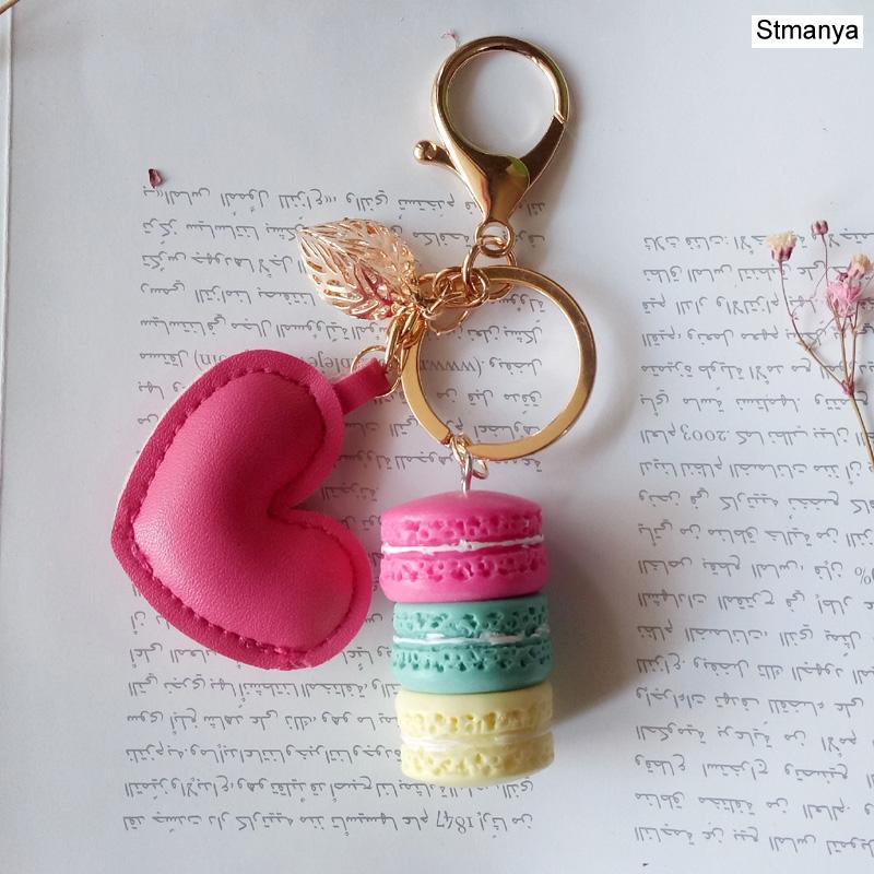 Neuer Kuchen Schlüsselanhänger Mode Auto Schlüsselanhänger Damen Tasche Anhänger Zubehör Frankreich Kuchen Macarons mit Eiffelturm Schlüsselanhänger Geschenk Schmuck