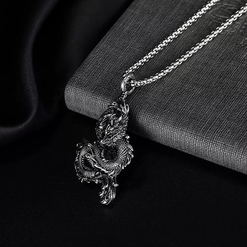 Vintage Men'S Stainless Steel Dragon Necklace Punk Hip Hop Necklaces For Men Stainless Steel Jewelry Party Anniversary Gift
