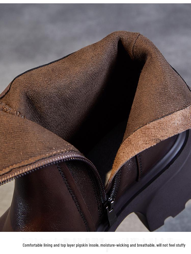 2025 Women's Genuine Leather Martin Boots - Warm, Thickened, Single Cotton Boots for Spring, Autumn, and Winter.