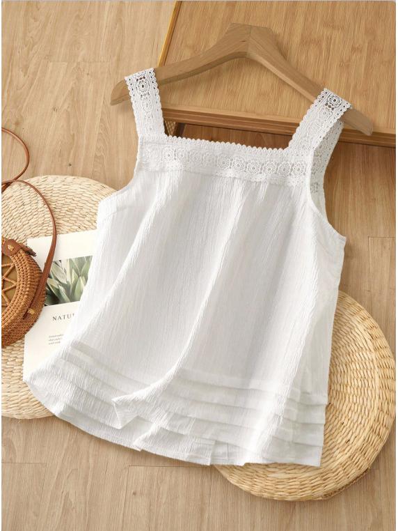 2025 Summer Pleated Lace Patchwork Slimming Versatile Vest Top