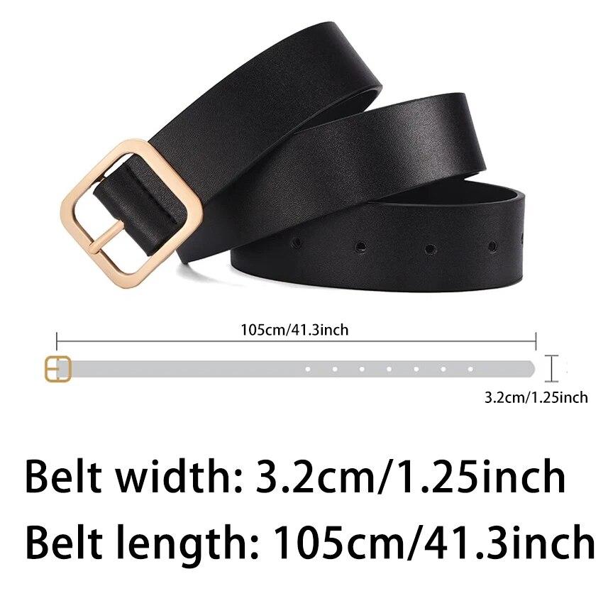 Women's Belt Soft PU Leather Belt Square Buckle Pin Buckle Jeans Black Belt Chic Luxury Brand Ladies Vintage Female Waistband