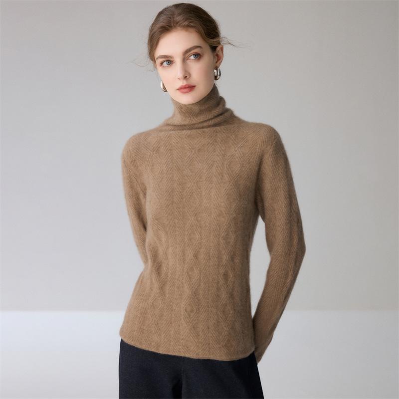 Women's Heavyweight Cable Knit Cashmere Mock Neck Sweater - Loose Pullover Base Layer for Autumn/Winter Fashion