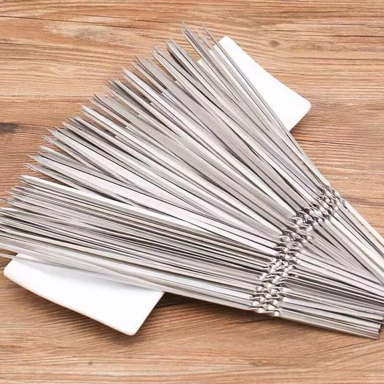 100/200Pcs BBQ Skewers Stainless Steel Heavy Duty Rust Resistant Metal Skewers Outdoor Barbecue Grill Skewers