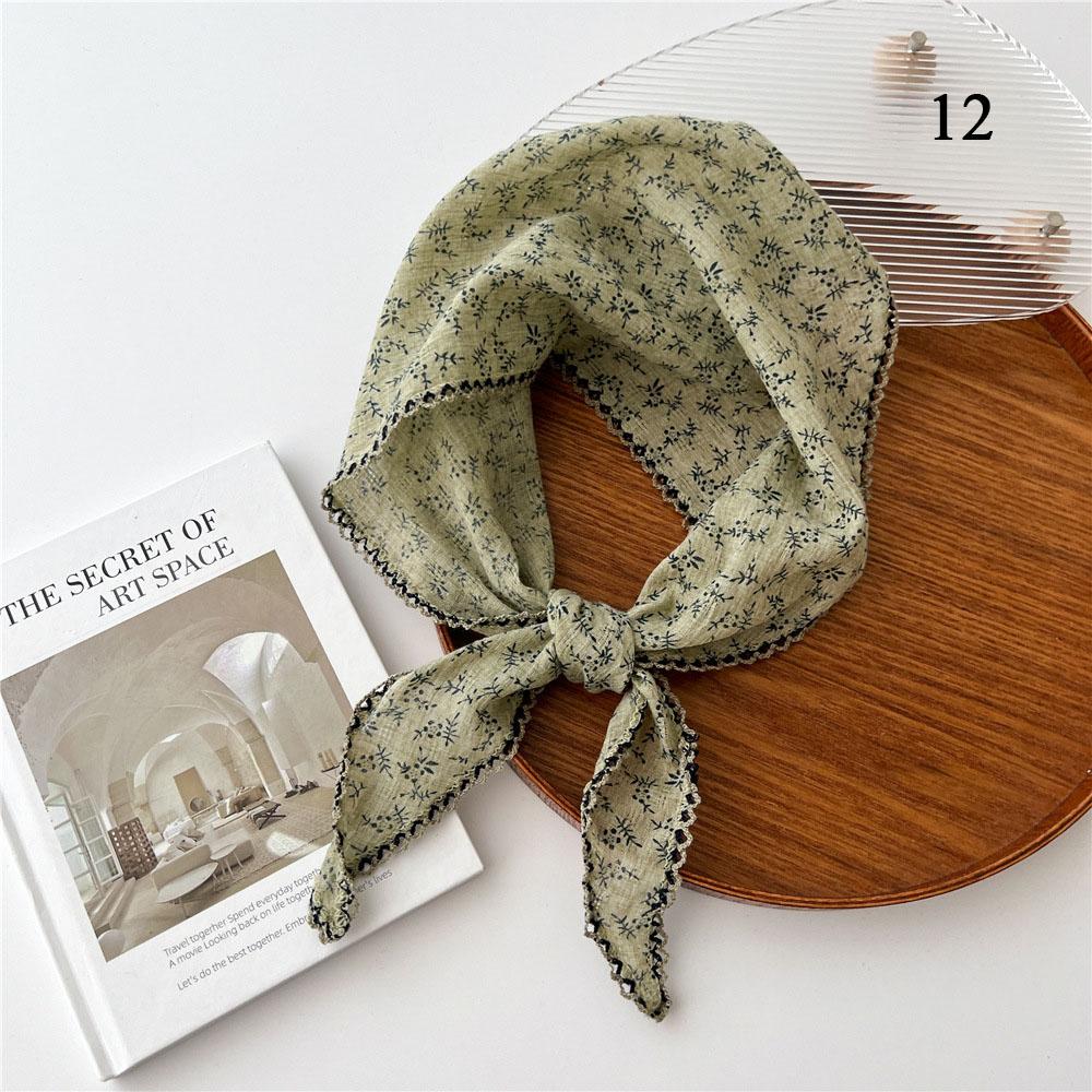 Fashion Cotton Linen Triangle Scarf Small Shawl Floral Lace Scarves DIY Korean Sunscreen Neck Head Scarves Headscarf Decorative