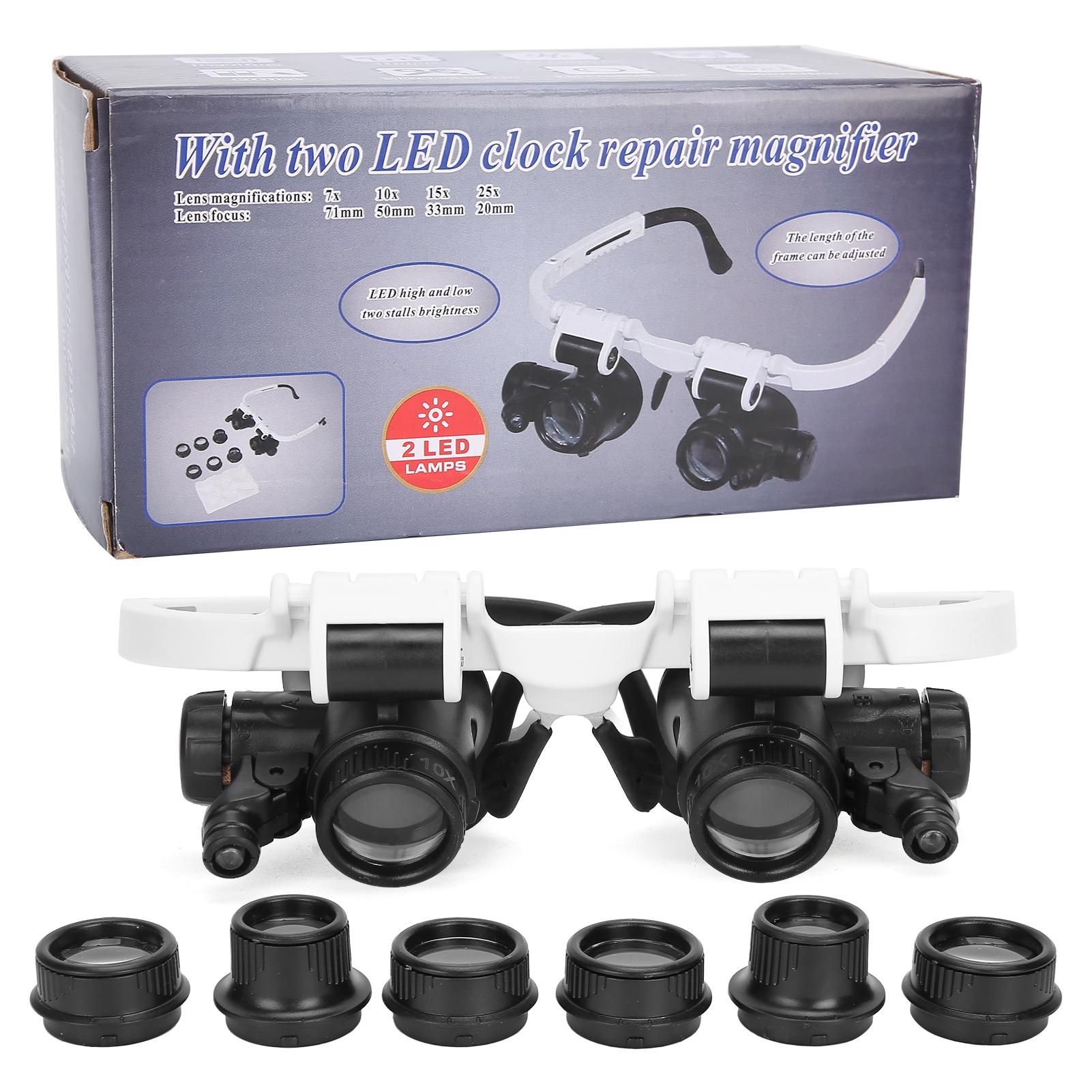 

Headband Magnifier Glasses Hands Free LED Light Head Loupe for Jeweler Repair Reading