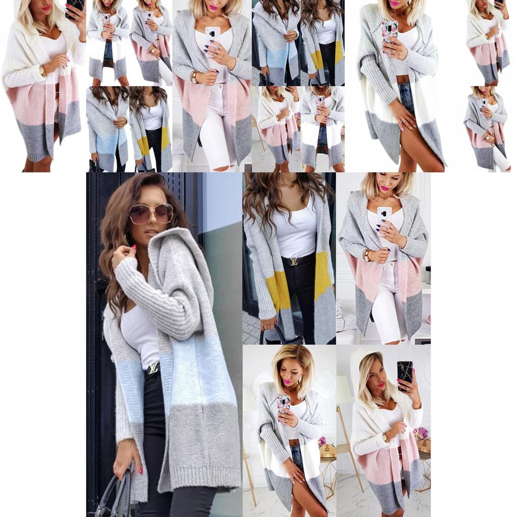 Ladies Long Hooded Cardigan Knitted Sweater Coat For Winter Casual Plus Size Style