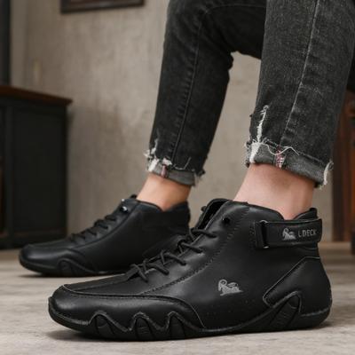 Men's Classic Black Handmade Leather Shoes Soft Sole Comfortable Breathable Non Slip Casual Flat Shoes Soft Fit Mosinka Shoes