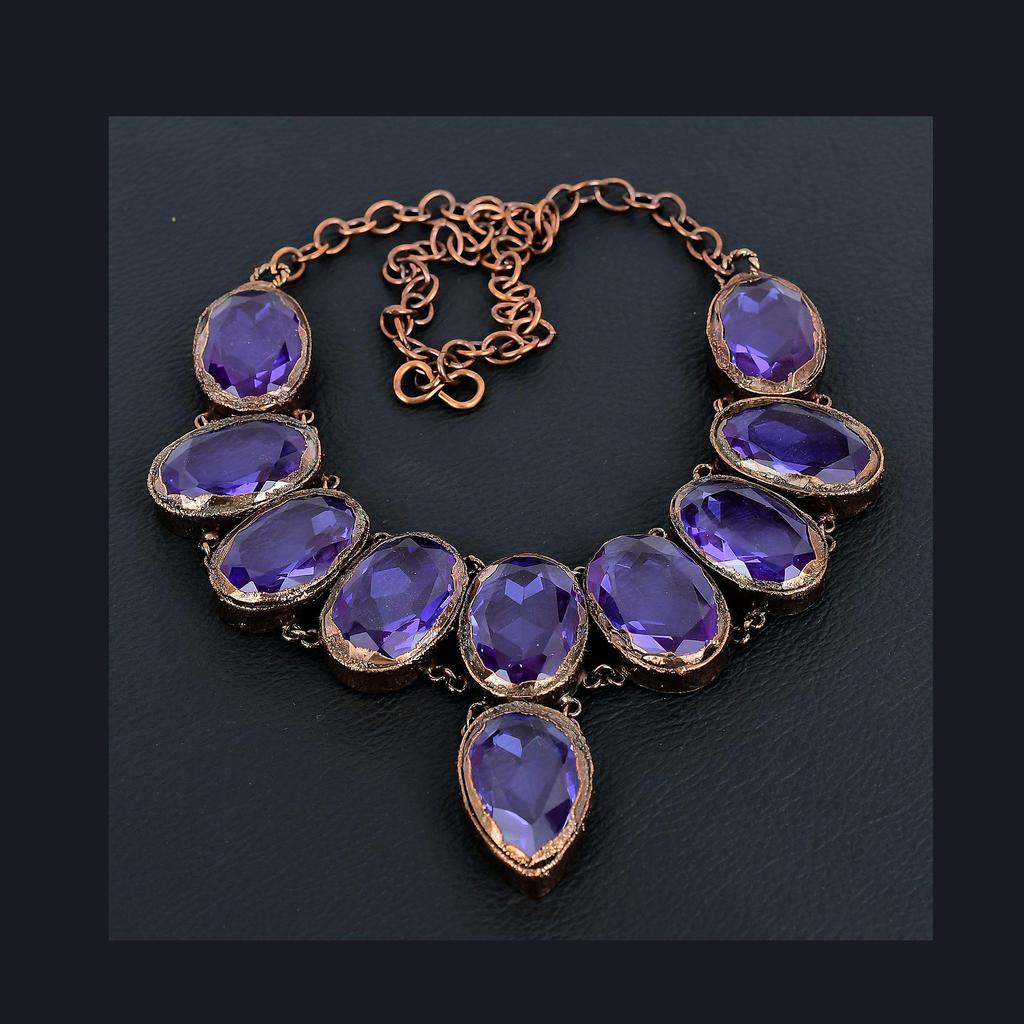 Amethyst Necklace, Copper Electroformed Necklace Handmade Gemstone Jewelry, Gifts For Wife Brand New Necklace