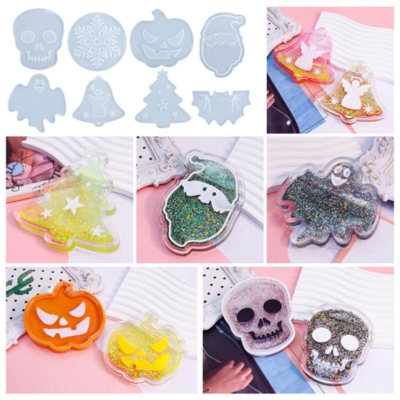 Silicone Halloween Skull Coaster Resin Casting Mold Quicksand Christmas Tree Snowflake Cup Mat Mold Home Decor Art Craft