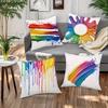 Doodle Rainbow Artwork Digital Printing Pillow Cover Short Plush Suitable Living Rooms Bedrooms Sofas Throw Cushion Cover 4Pcs