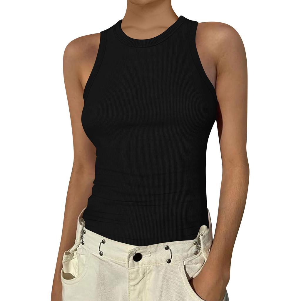 Damen Sommer Mode Lässig Farbe Rundhals Ärmellos Oberteil Enges Tanktop