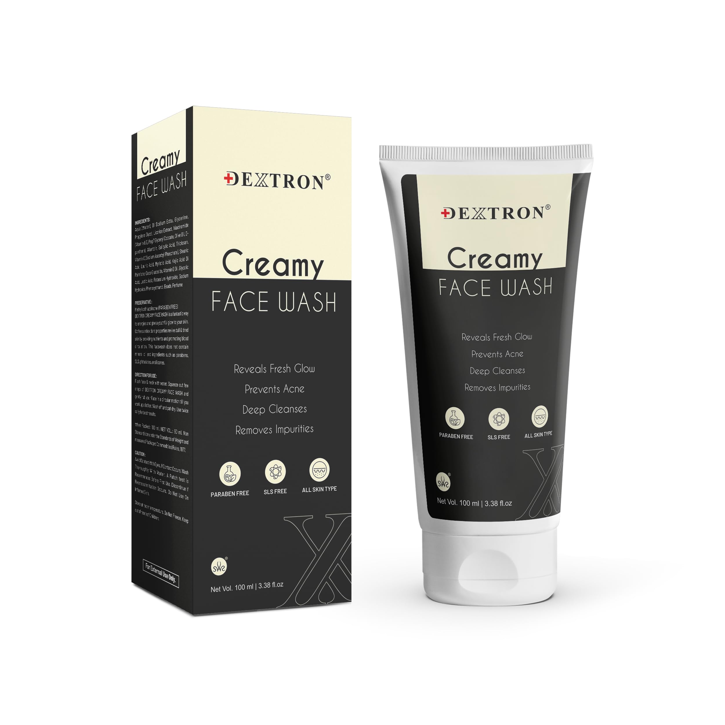 Dextron Creamy Face Wash Real Fresh Glow, Acne Prevention, Deep Cleansing & Impurity Removal 100ml