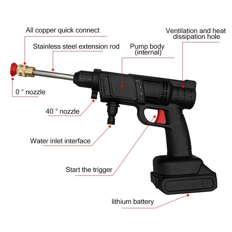 2000W Cordless Portable Car Washer Spray Water Gun   Car Wash Cleaner Machine Pressure Water Nozzle Cleaning Machine Kit with 2 Battery