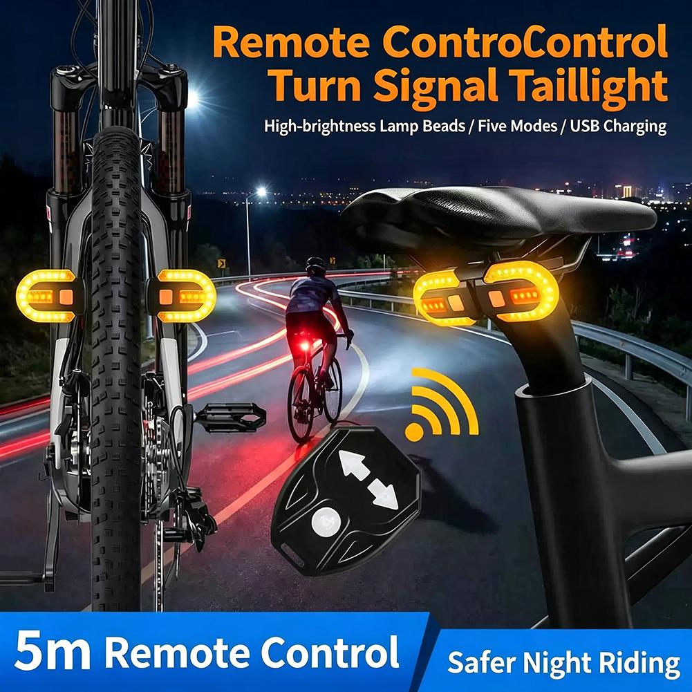 Bicycle USB Charging Remote Control Turn Signal Tail Light Detachable Mountain Bike Night Riding Warning Light Riding Equipment