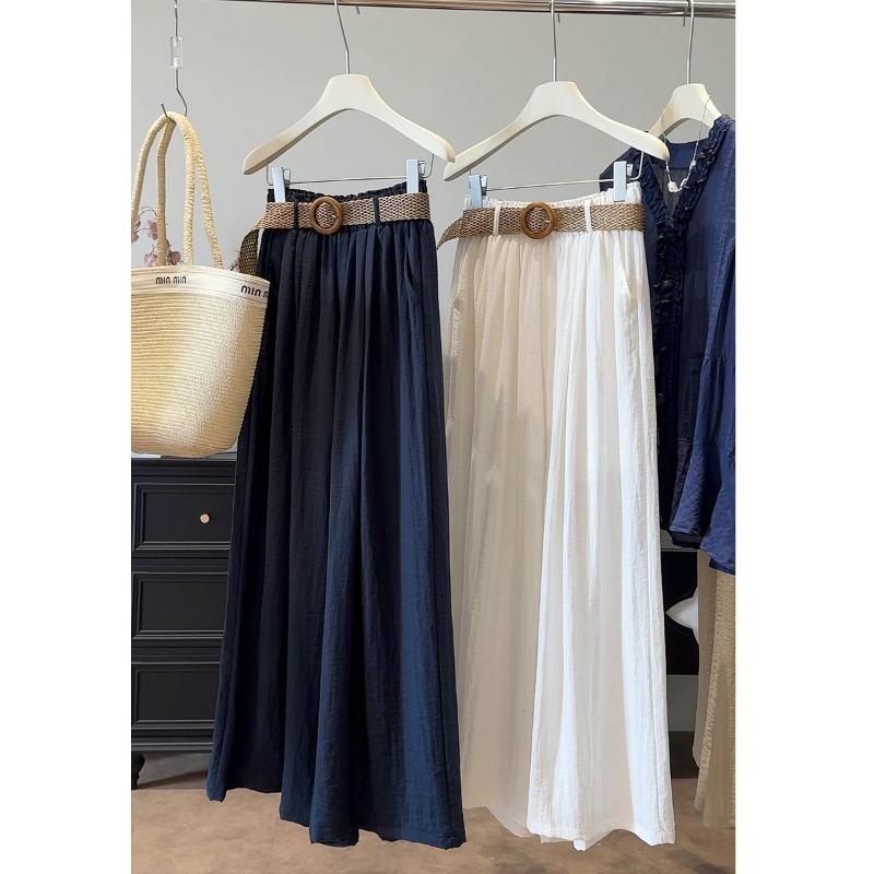 

Темно-синие брюки палаццо из ледяного шелка, хлопка и льна, женские летние брюки в стиле кэжуал с высокой посадкой, свободного кроя, с драпировкой, прямые, брюки Ямамото M темно-синий