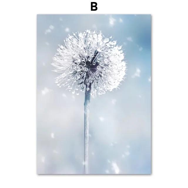 Natural Blue and White Flower Beach Crown Wall Art Canvas Painting  Nordic Posters and Prints for Interior Home Decor