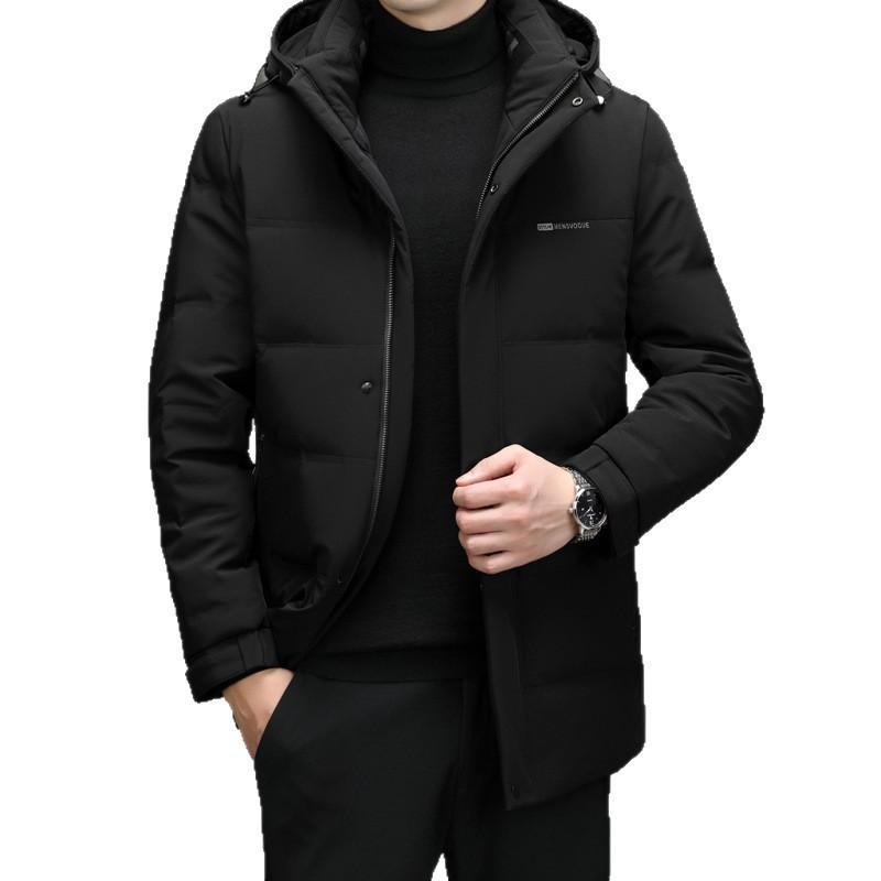Mens Detachable Hooded Down Jacket Winter Short Warm Coat Middle-Aged Men Casual Daily Wear