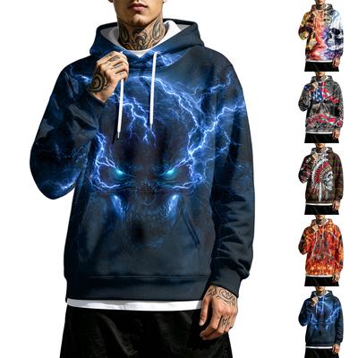 Men's Loose Fit Casual Hoodie with Pocket, Drawstring and Printed Pattern