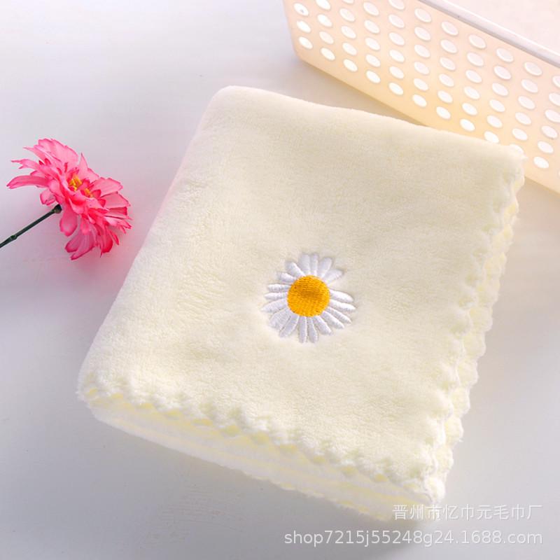 

Многоцветное полотенце с вышивкой маленькой ромашки, трикотажное вафельное полотенце, коралловый флис, кружево с вышивкой, полотенце для лица, мягкое, водопоглощающее, не линяет 35*75