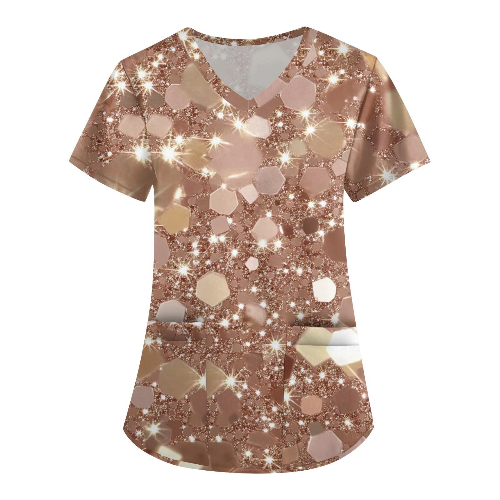 

Короткий рукав для женщин мода V-образный вырез ретро принт талия завернутый топ футболка L золотой