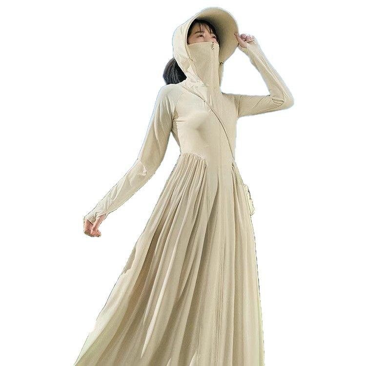 Abito da donna con protezione solare UPF 50+ Protezione UV Abito rinfrescante a manica lunga in seta ghiacciata Copertura completa Traspirante Abito estivo da sole