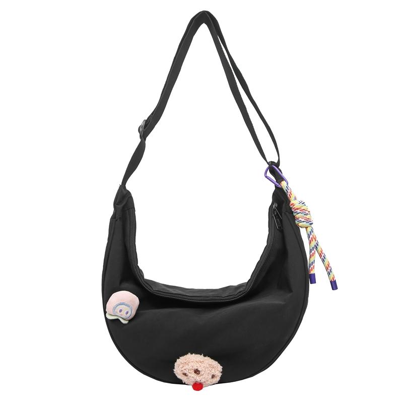 Плиссированная сумка-хобо, однотонная спортивная сумка через плечо, женская сумка через плечо Small чёрный