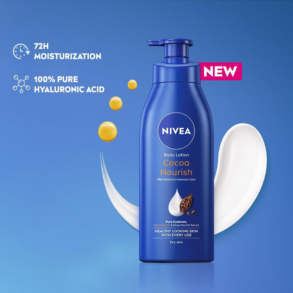 NIVEA Cocoa Nourish 400ml Body Lotion with Deep Moisture Serum| 72 H Moisturization | Non Greasy & Healthy Looking Skin