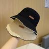 French Wavy Edge Knit Bucket Hat Summer Fashion Breathable Foldable Outdoor Sun Hat