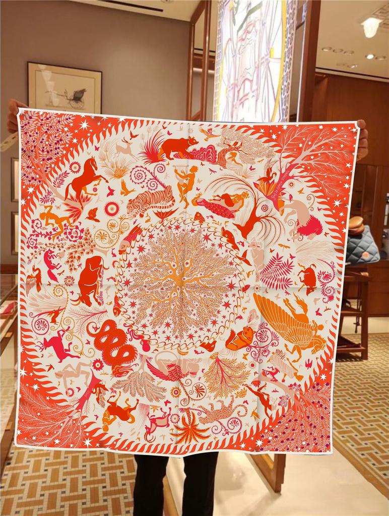 Lenço de Seda Sarja Animal Cavalo 90cm Xale de Moda Marca de Luxo Lenço Quadrado Hijab Feminino Bandana Foulard Lenço de Pescoço Lenços de Cabeça