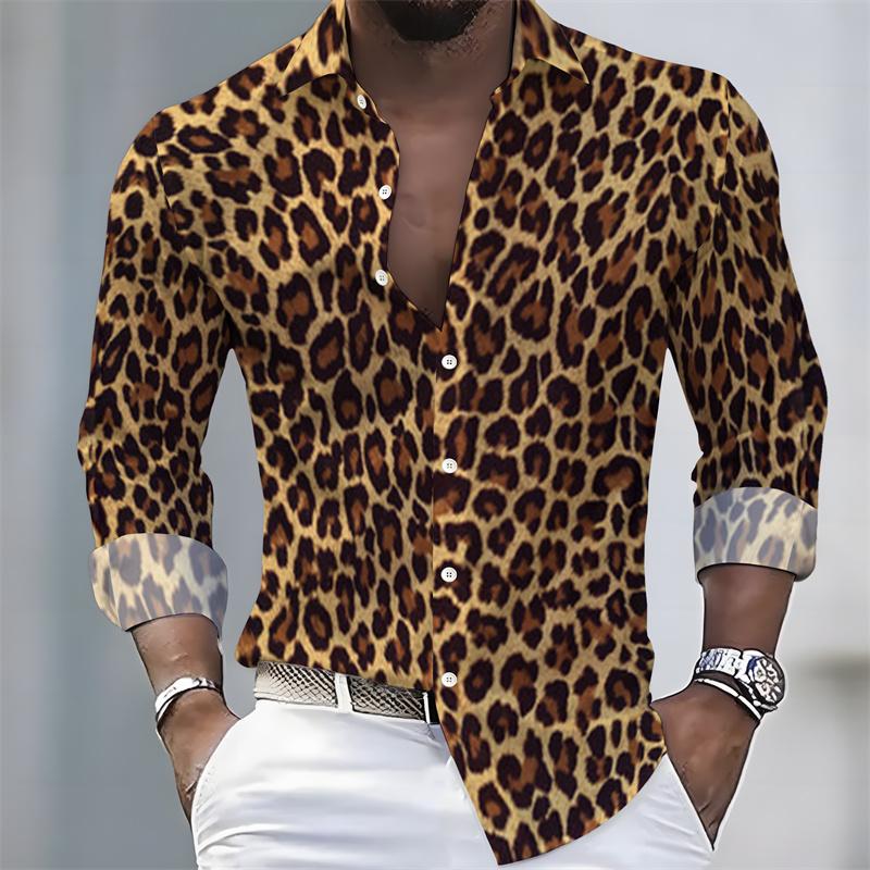 

Men s Leopard Print Shirt Long Sleeve 3D Animal Pattern Button Down Spring Autumn Streetwear Tops S