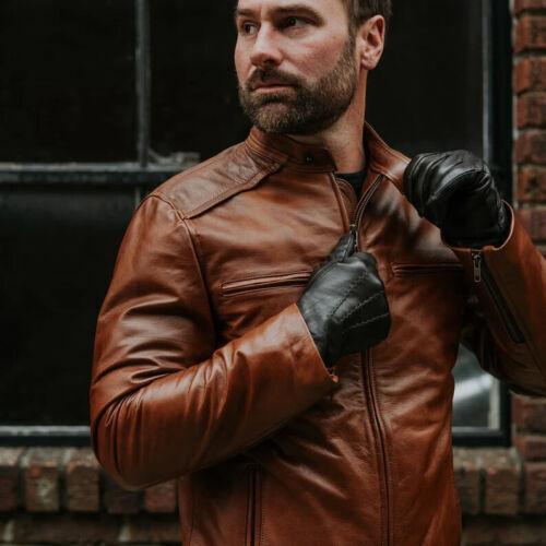 Handmade Stylish BROWN New Men's Jacket Real Lambskin Leather Motorcycle Biker