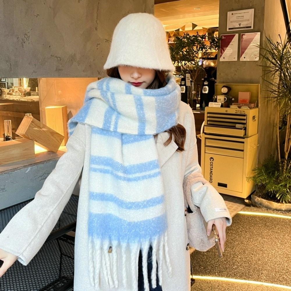Tassel Winter Cashmere Scarves Mohair Neck Warmer Elegant Long Shawl  Girl