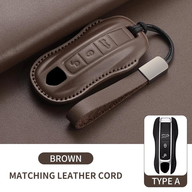 

Top Layer Leather Car Key Case Cover Shell for Porsche 718 Cayenne Panamera 911 Macan Taycan Cayman Boxster Car Key Accessories