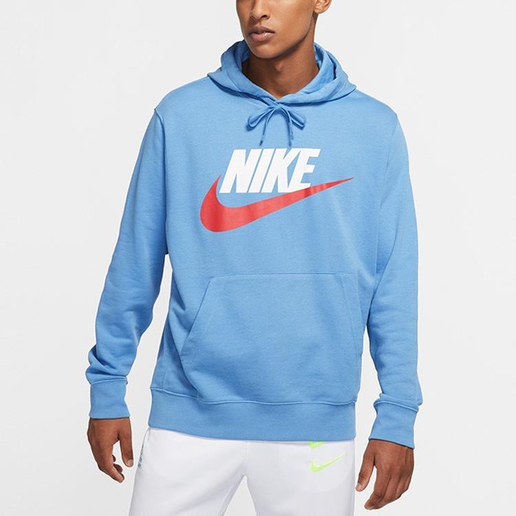 Nike Sportswear Logo Print Pullover Hoodie Men Tops Blue CZ9129-461