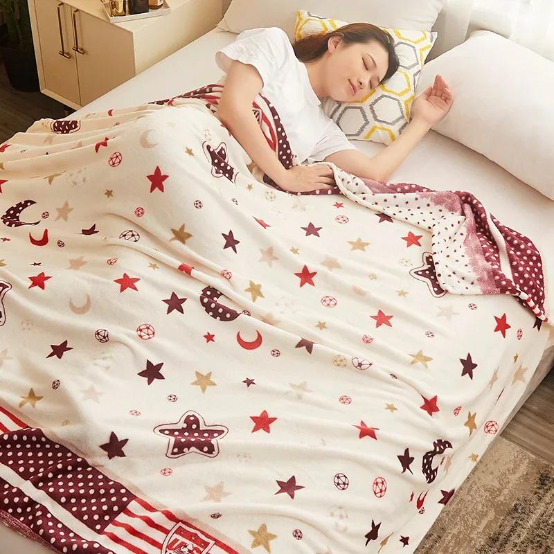 Soft Blanket for Beds Thin Coral Fleece Plaids for Sofa Single/Queen/King Blanket for Travel Reactive Printed Blanket Plaids