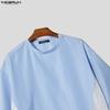 INCERUN Two Pieces Summer Men O Neck Striped Hollow Patchwork Short Sleeve Tops and Shorts Sets