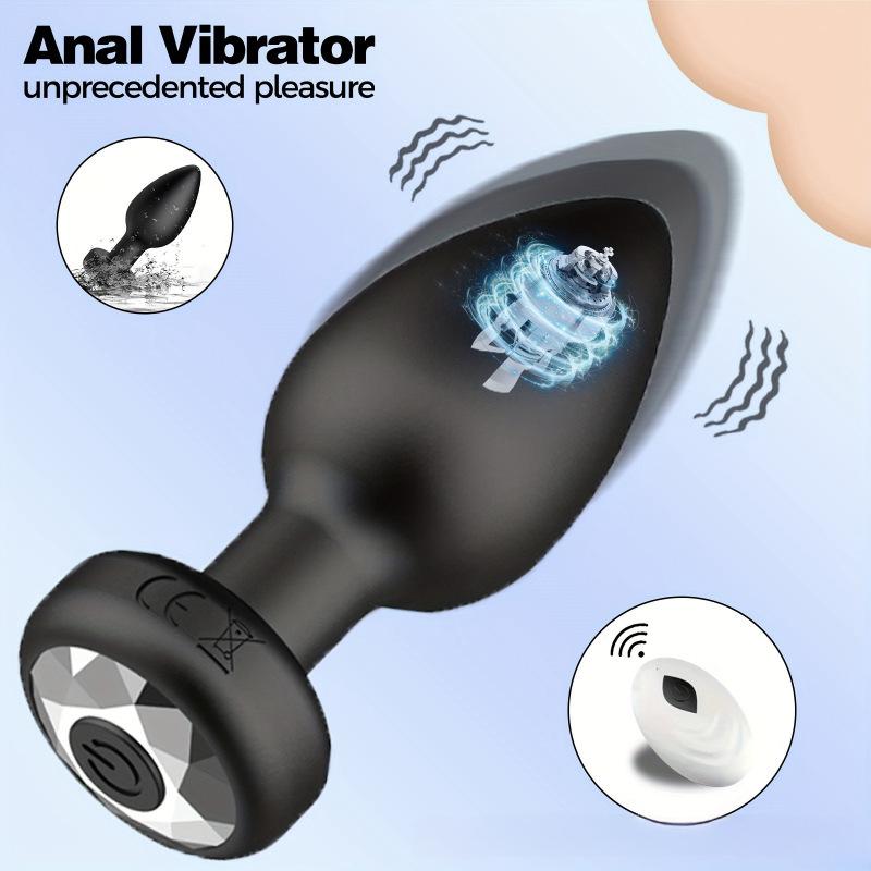 Wireless Remote Control Vibrating Silicone Butt Plug with Diamonds for Women