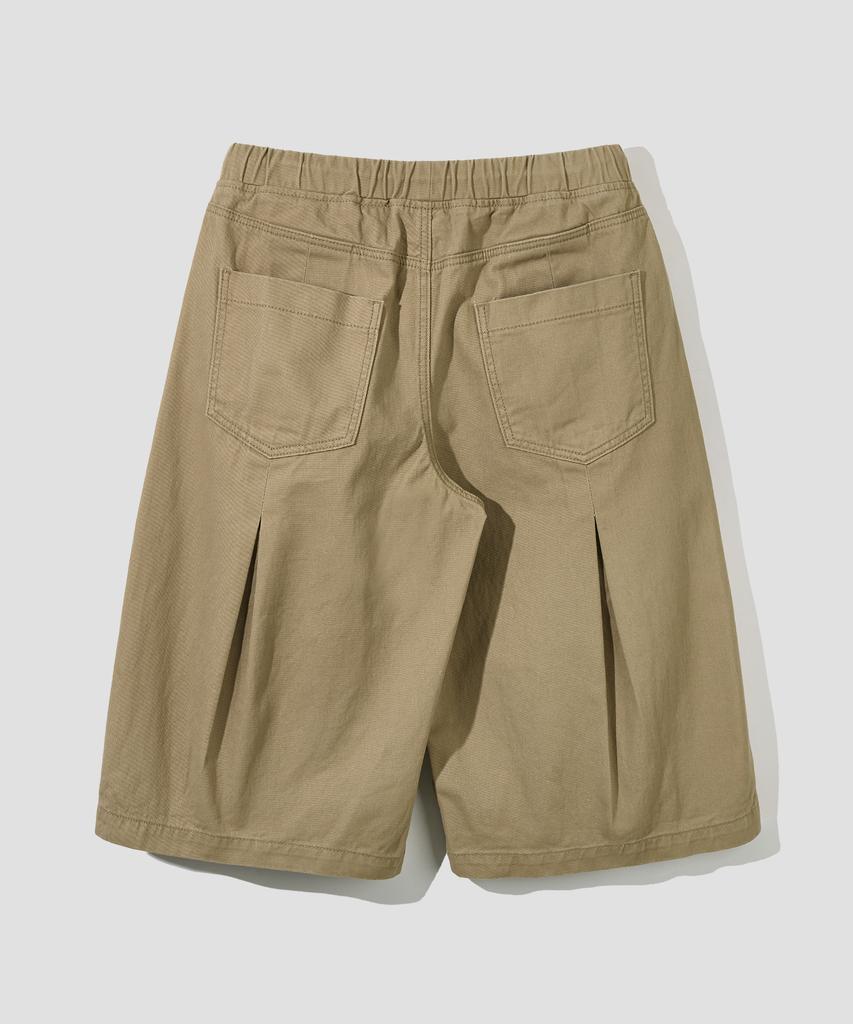 AGOD Double-Pleat Elastic String Bermuda Shorts [Beige]