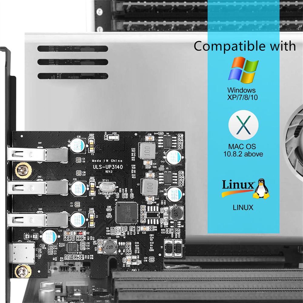 PCIe To USB 3.0 Expansion Card 5Gbps with 3 USB A and 1 Type C Ports For 2U Case