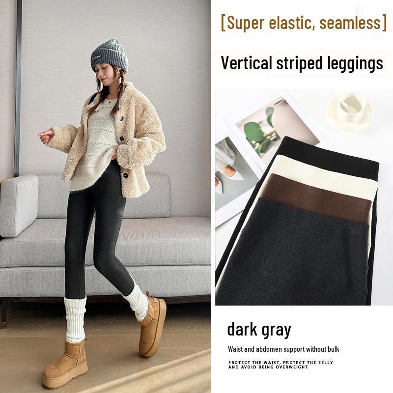 Damen Winter 2025 High Waist Bauchkontrolle Samt Verdickt Schlankmachende Hose - Vertikale Streifen, Hohe Elastizität