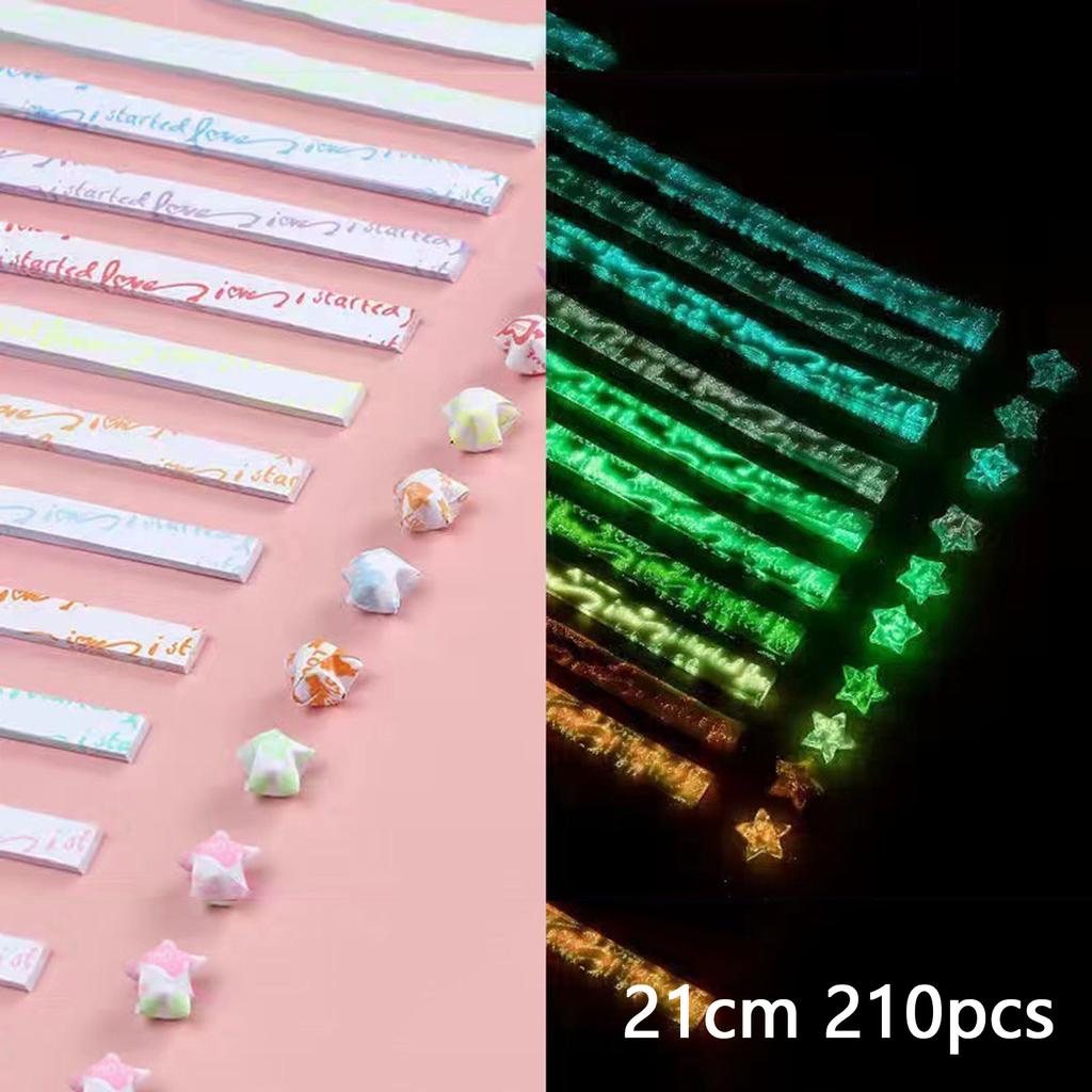 210 Stück leuchtende Origami-Sterne, Papierstreifen, 10 Farben, Faltpapier, bunt, Glücksstern, Origami, DIY-Handkunst, lässt nachts leuchten