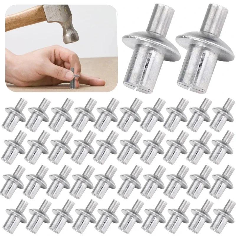 Creamily 50Pcs/100Pcs Rebites de Núcleo de Alumínio Rebites de Expansão Acionados por Martelo Rebites de Cabeça Redonda Fixadores Tipo Knock Rebites de Choque Parafusos
