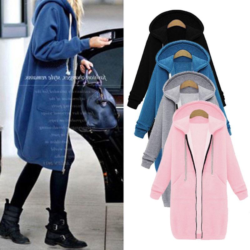 Women Long Sleeve Zip Up Hooded Hoodie Jacket Jumper Cardigan Coat Size Plus