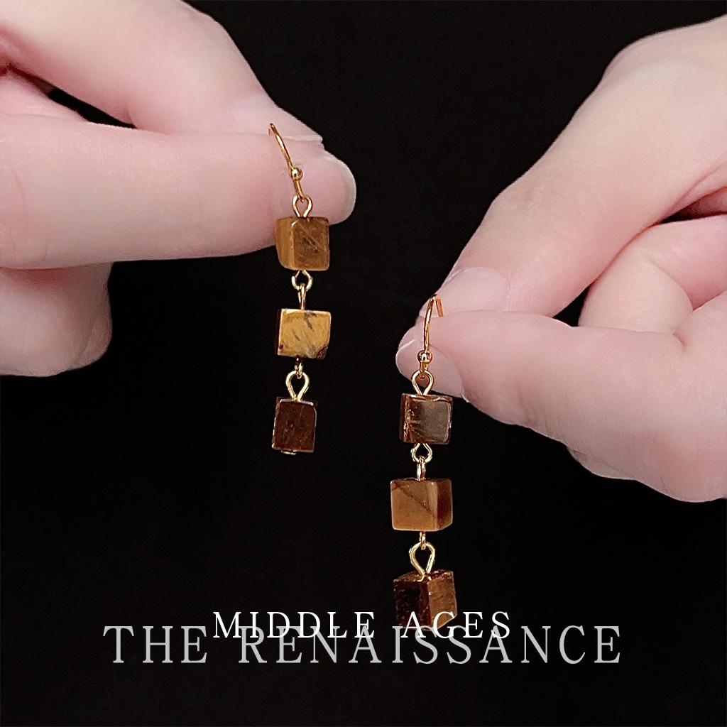 Средневековые серьги из тигрового глаза с коричневым покрытием, осенне-зимние геометрические серьги с бахромой в стиле ретро