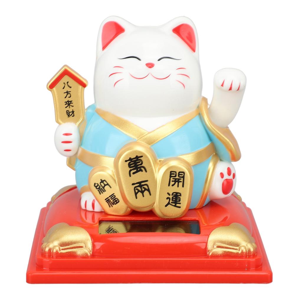Solar Waving Cat Vivid Lovely Auto Waving Arm Fortune Cat Statue for Car Dashboard Window Decoration 3.15in