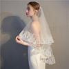 Exquisite Double Layer Bridal Veil with Sequins and Lace Edge for Wedding Photography